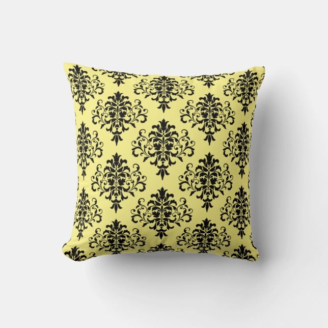 Cojín Decorativo Patrón moderno de Damasco amarillo negro (Anverso)