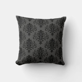 Cojín Decorativo Patrón moderno de Damasco negro gris
