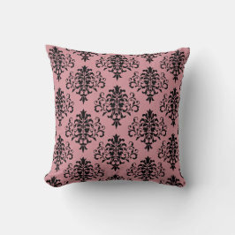 Cojín Decorativo Patrón moderno de Damasco negro rosado