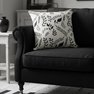 Cojín Decorativo Patrón moderno de hojas botánicas Blanco