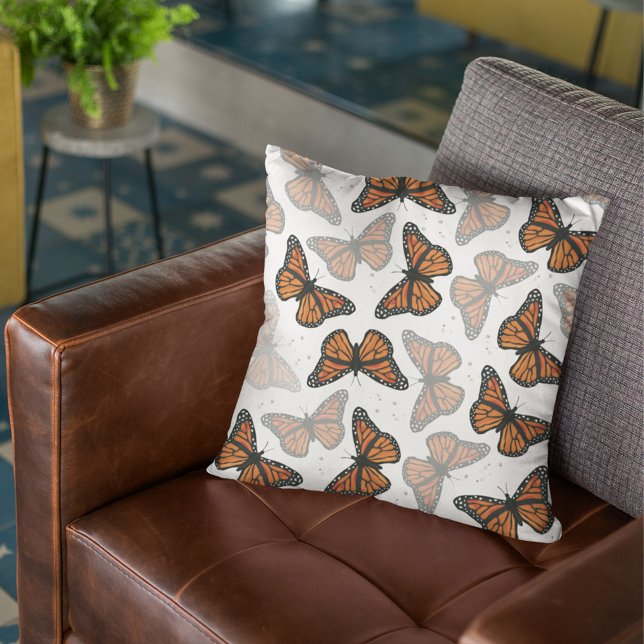 Cojín Decorativo Patrón moderno de mariposas botánicas (Monarch butterflies pattern throw pillow. )