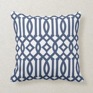 Cojín Decorativo Patrón moderno de mosaico azul marino y blanco