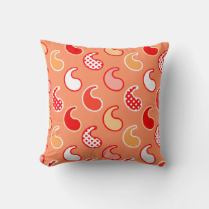 Cojín Decorativo Patrón moderno de paisley, naranja coral y blanco