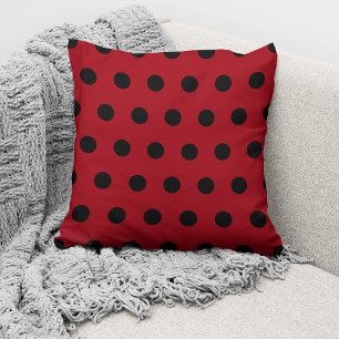 Cojín Decorativo Patrón moderno de puntos de polka rojo y negro