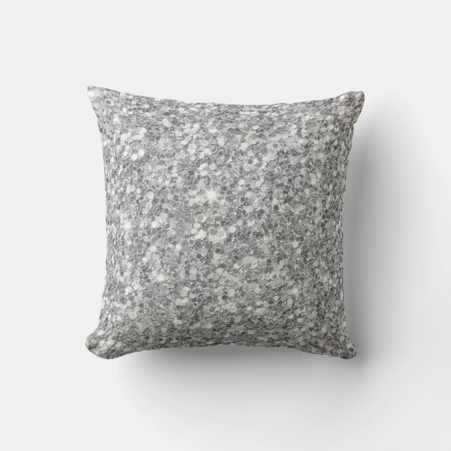 Cojín Decorativo Patrón moderno de Purpurina gris blanco y plateado (Anverso)