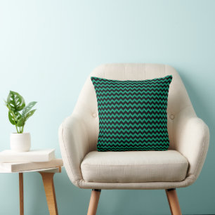 Cojín Decorativo Patrón Moderno de Rayas Chevron Verde Esmeralda