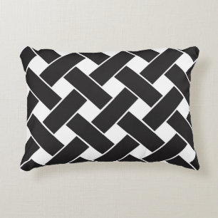 Cojín Decorativo Patrón moderno de tejido geométrico en blanco y ne