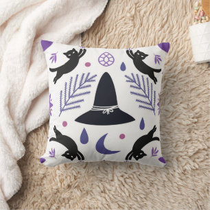 Cojín Decorativo Patrón moderno de Witchcore con gatos negros, bruj