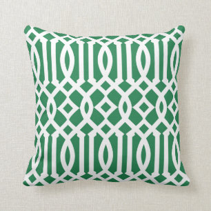 Cojín Decorativo Patrón moderno Kelly Green y White Trellis