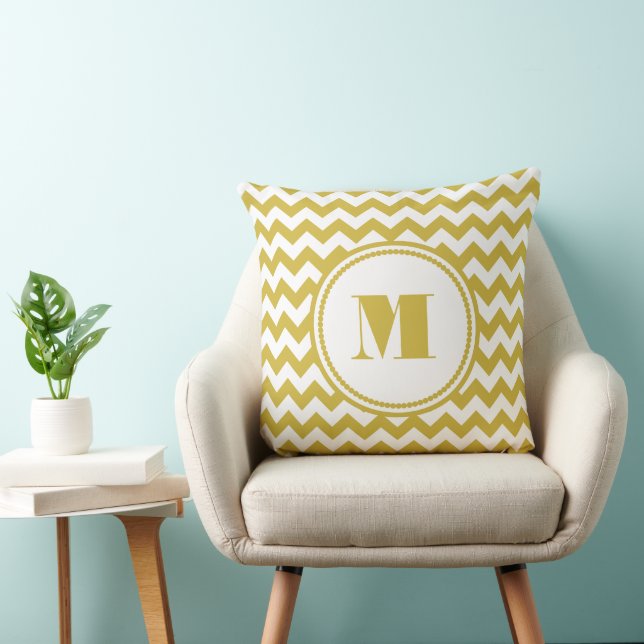 Cojín Decorativo Patrón moderno monograma Beige Chevron (Silla)