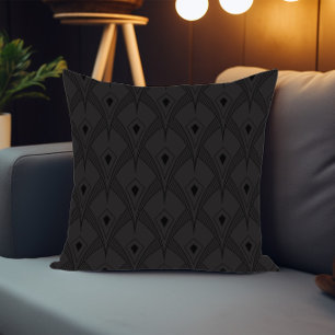 Cojín Decorativo Patrón monocromo art déco en negro y gris