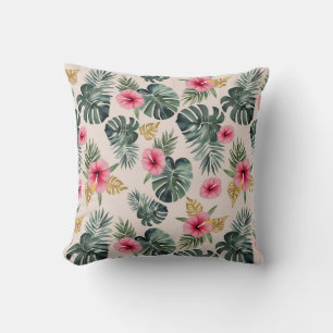 Cojín Decorativo Patrón Monstera e Hibiscus