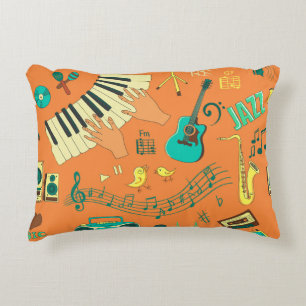 Cojín Decorativo Patrón musical colorido dibujado a mano