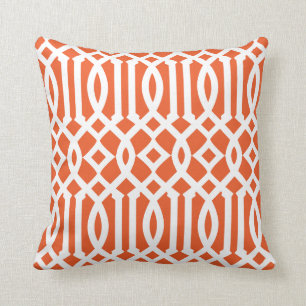 Cojín Decorativo Patrón Naranja moderno y enrejado blanco