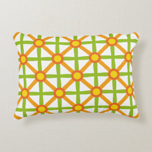 Cojín Decorativo Patrón naranja verde y amarillo de inspiración ret
