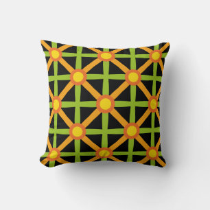Cojín Decorativo Patrón naranja verde y amarillo de inspiración ret