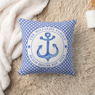 Cojín Decorativo Patrón Nautical Blue Gingham - Family Beach House