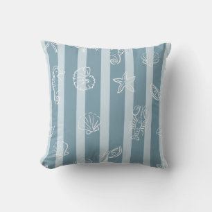 Cojín Decorativo Patrón Náutico Costero Concha de Mar Azul y Caba