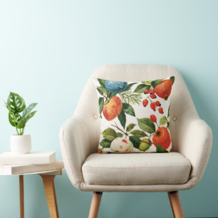 Cojín Decorativo Patrón Navideño de Frutas de Invierno Festivo