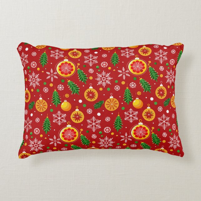 Cojín Decorativo Patrón navideño rojo (Anverso)