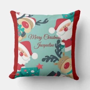 Cojín Decorativo Patrón Navideño Rojo Manta de Felpa de Dibujos Ani