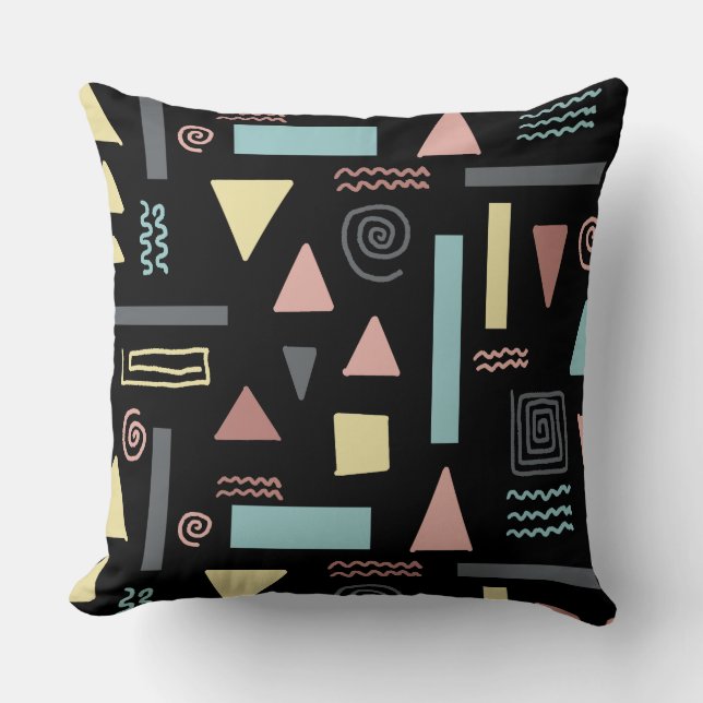 Cojín Decorativo Patrón negro de formas geométricas (Anverso)
