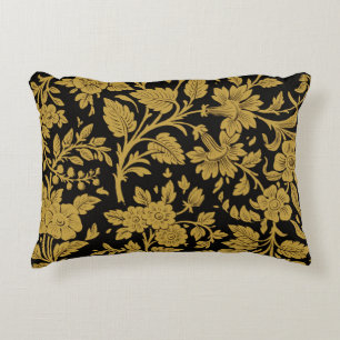 Cojín Decorativo Patrón negro de laca india floral en oro antiguo