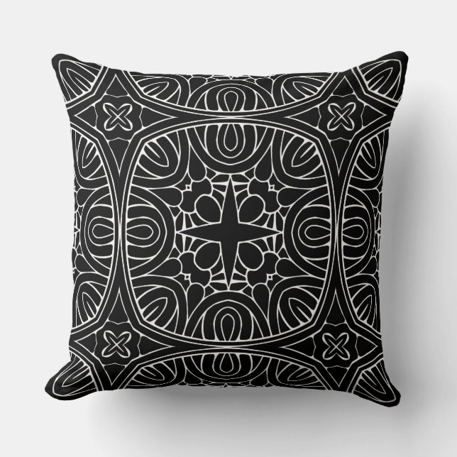 Cojín Decorativo patrón negro geométrico dramático (Anverso)