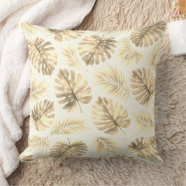 Cojín Decorativo Patrón neutral de hojas de Monstera y palmeras