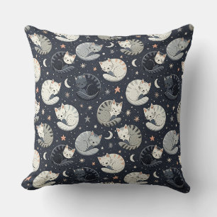 Cojín Decorativo Patrón Nocturno de Gatos Durmiendo - Diseño para N