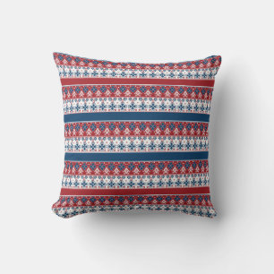 Cojín Decorativo Patrón noruego de rayas azules rojas