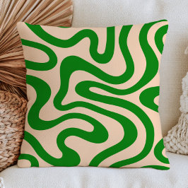 Cojín Decorativo Patrón ondulado abstracto verde retro minimalista
