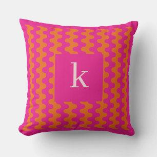Cojín Decorativo Patrón ondulado grueso naranja rosa caliente Monog