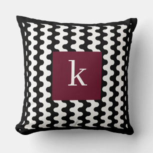 Cojín Decorativo Patrón Ondulado Negro Blanco Burgundy Negrita Mono