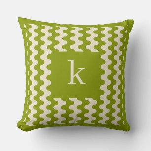 Cojín Decorativo Patrón Ondulado Verde Lima Matcha Monograma Negrit