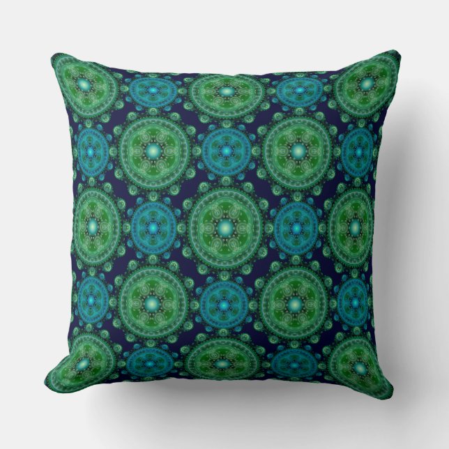 Cojín Decorativo Patrón oriental azulado fractal (Anverso)