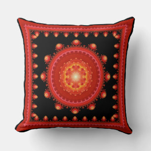 Cojín Decorativo Patrón oriental fractal rojo enmarcado
