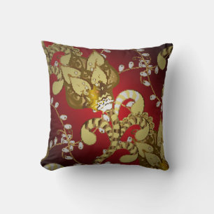Cojín Decorativo Patrón ornamental de vintage sobre un rojo, amaril