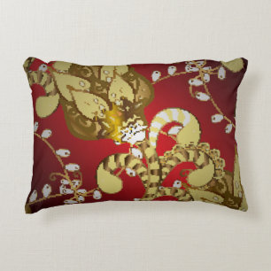 Cojín Decorativo Patrón ornamental de vintage sobre un rojo, amaril