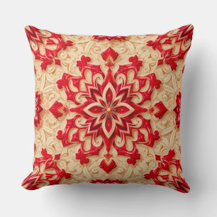 Cojín Decorativo Patrón Ornamental Elegante Rojo y Beige