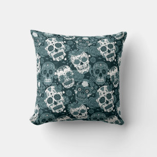 Cojín Decorativo patrón ornamental floral de cráneo azucarado retro