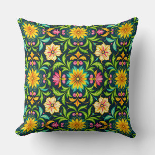 Cojín Decorativo Patrón Ornamental Floral en Colores Vibrantes