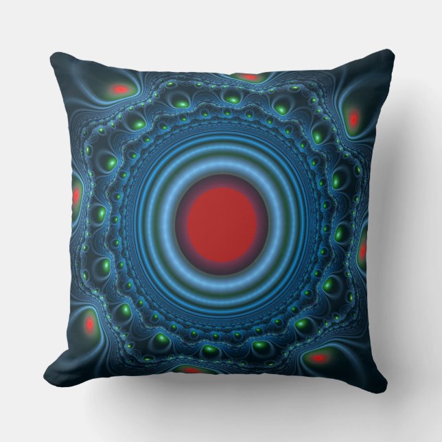 Cojín Decorativo Patrón ornamental fractal azul (Anverso)