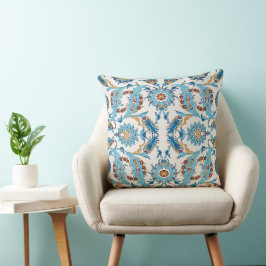 Cojín Decorativo Patrón Ornate Floral - Tela Elegante Azul y Oro