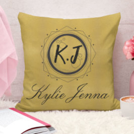 Cojín Decorativo patrón oro elegante negro monogramado
