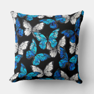 Cojín Decorativo Patrón oscuro sin costuras con mariposas azules Mo