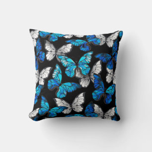 Cojín Decorativo Patrón oscuro sin foco con mariposas azules morfo