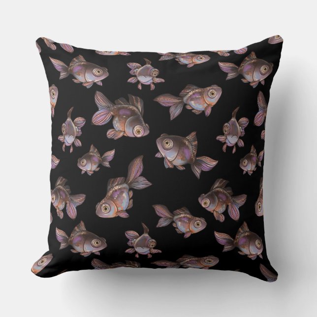 Cojín Decorativo Patrón oscuro sin foco con peces (Anverso)
