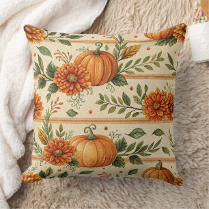 Cojín Decorativo Patrón otoñal rústico de calabaza y crisantemo