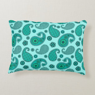 Cojín Decorativo Patrón Paisley, Aqua y Turquesa